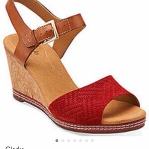 Clarks Helio Women's Red and Brown Wedge Sandals